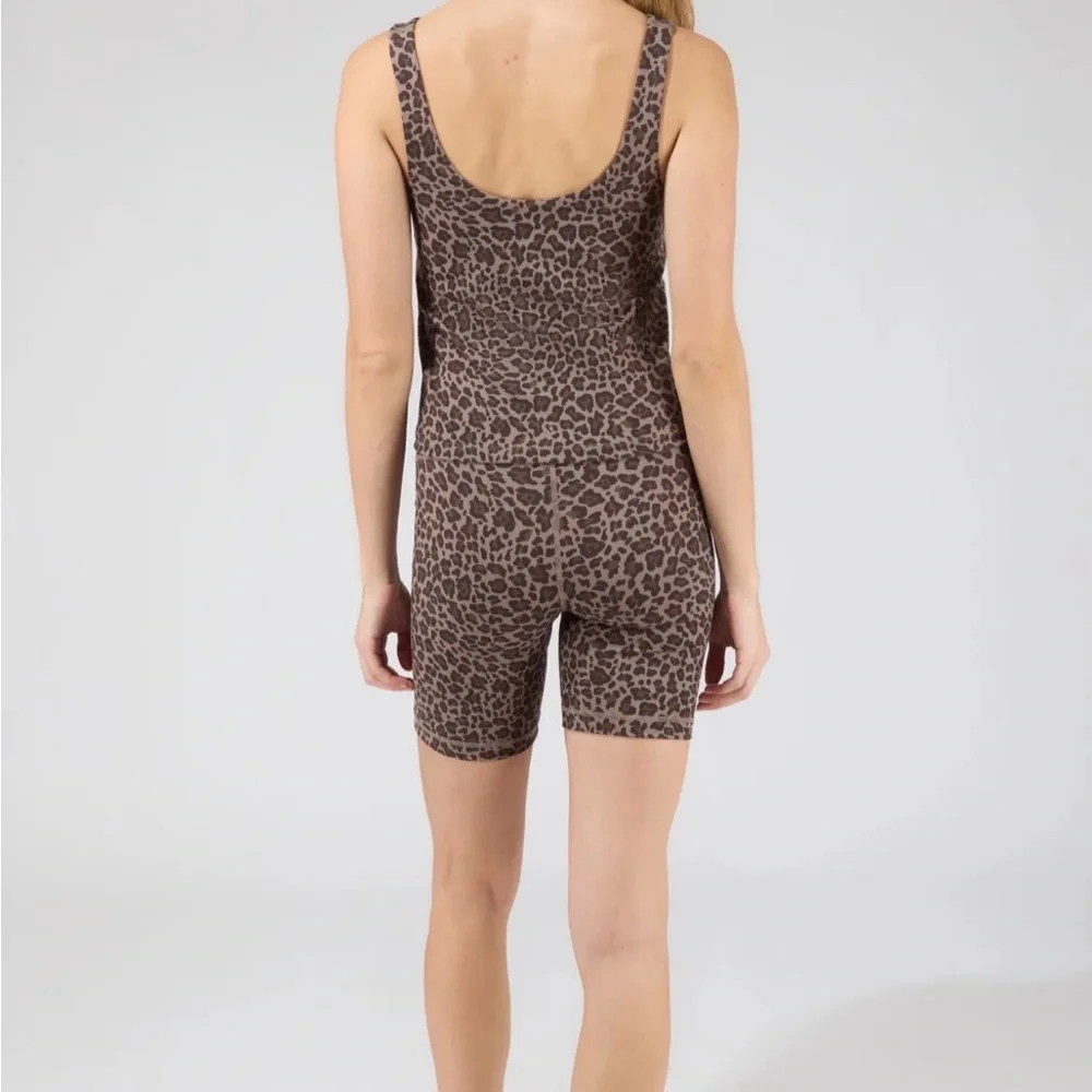 Butter Tech Sevilla Set Leopard Print Athletic Tank + Bike Short Set - Brown